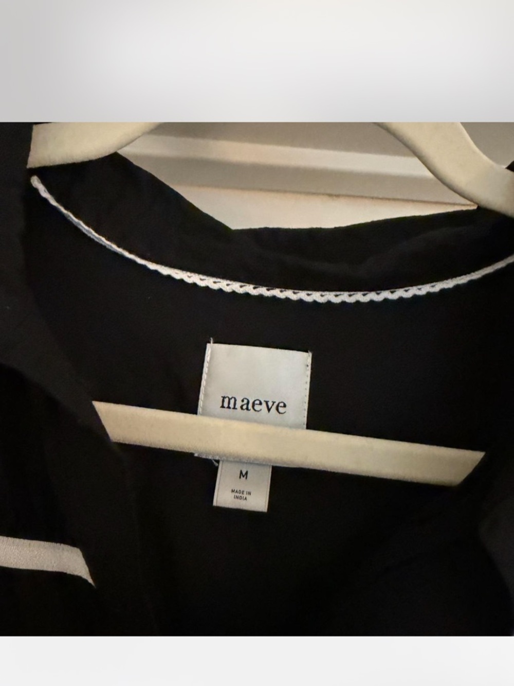 Maeve Black Top with White Piping Detail (worn once)